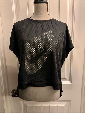 Nike Black Mesh Short Sleeve Cropped Tee